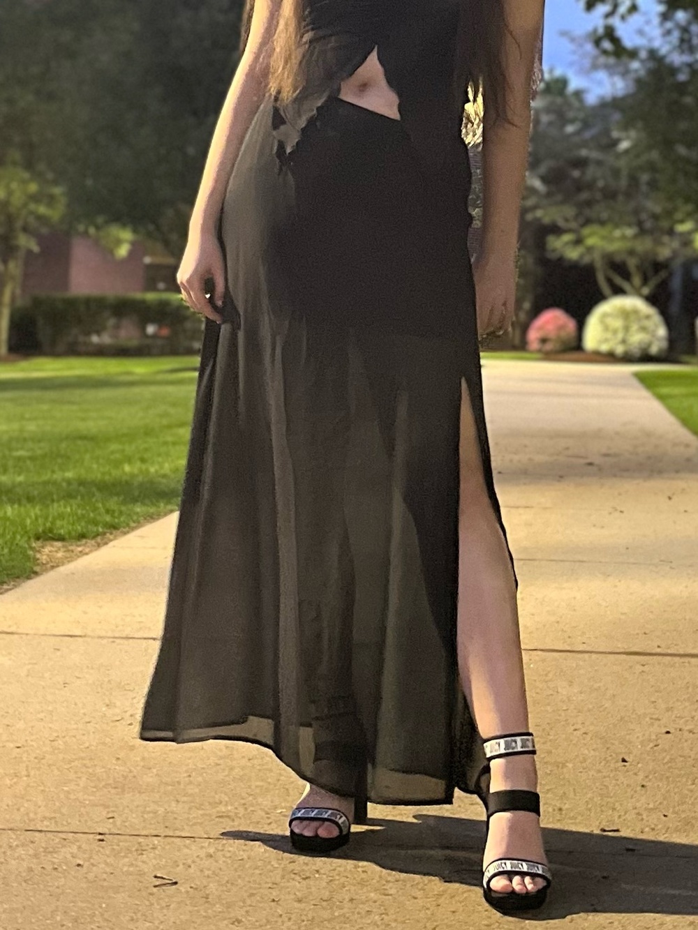 Lily White Black Sheer Overlay Slit Skirt Size M